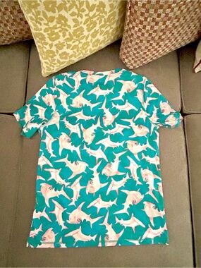 Reel Legends Teal Short Sleeve Shirt with Pink Shark Print